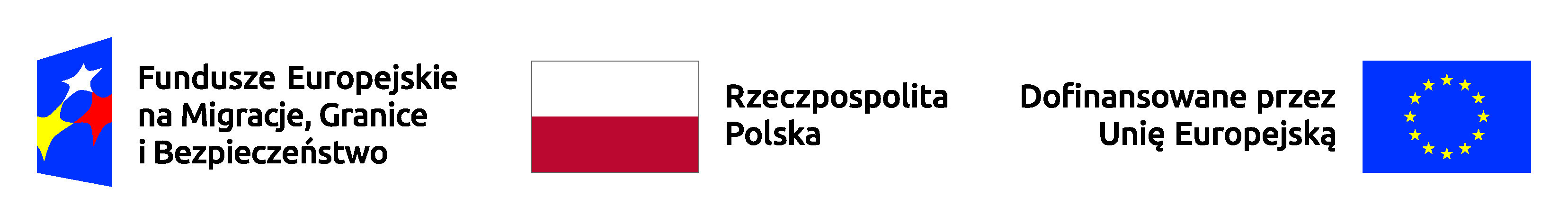 3 loga obok siebie: Fundusze Europejskie na Migracje, Granice i Bezpieczeństwo, flaga Rzeczpospolita Polska oraz Dofinansowanie przez Unię Europejską 