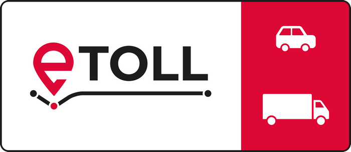 Logo i napis Etoll oraz ikonografika samochodu osobowego i ciężarowego.