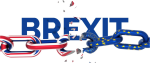 napis brexit na tle pękającego łańcuch w barwach flag Wielkiej Brytanii i Unii Europejskiej
