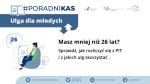 Grafika z napisem poradnik KAS, ulga dla młodych, masz mniej niż 26 lat? Sprawdź, jak rozliczyć się z PIT i z jakich ulg skorzystać