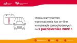 Kontur auta w myjni samochodowej i tekst przesuwamy termin wprowadzania kas on-line w myjniach samochodowych na 1 października 2022 r. 