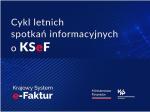 grafika na granatowym tle biały napis cykl letnich spotkań informacyjnych o KSeF