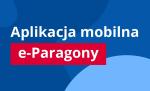 grafika na niebieskim tle napis czerwoną czcionką Aplikacja mobilna e-Paragony