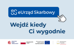 Na granatowym tle : e-Urząd Skarbowy. Na błękitnym tle napis: Wejdź kiedy Ci wygodnie. Na dole logo Ministerstwa Finansów i środków unijnych