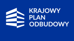 grafika na niebieskim tle biały napis Krajowy Plan Odbudowy