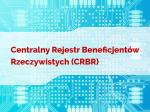 Na białoniebieskim tle płytki scalonej czerwony napis Centralny Rejestr Beneficjentów Rzeczywistych (CRBR)