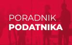 Na czerwonym tle biały napis poradnik podatnika